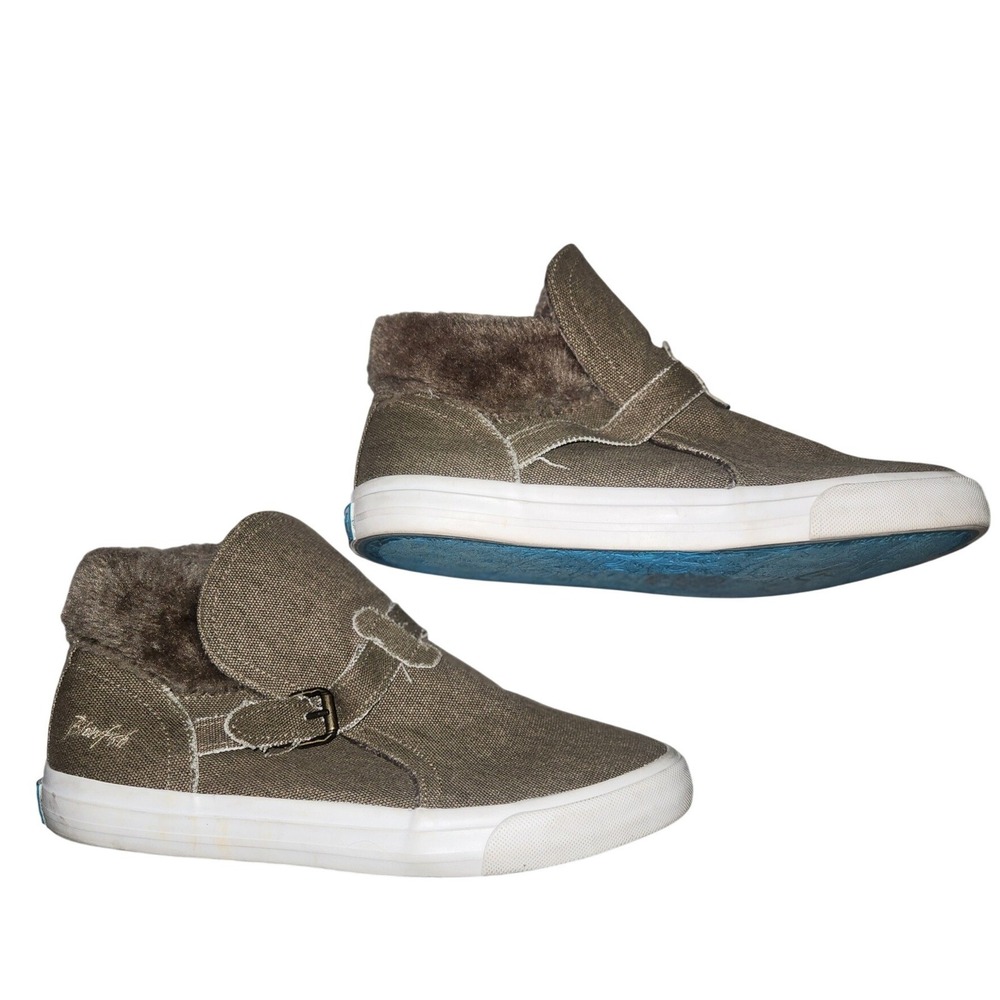 Blowfish Malibu Women 10 Olive Canvas‎ Faux Fur Lined Mid Top Sneakers ZS001